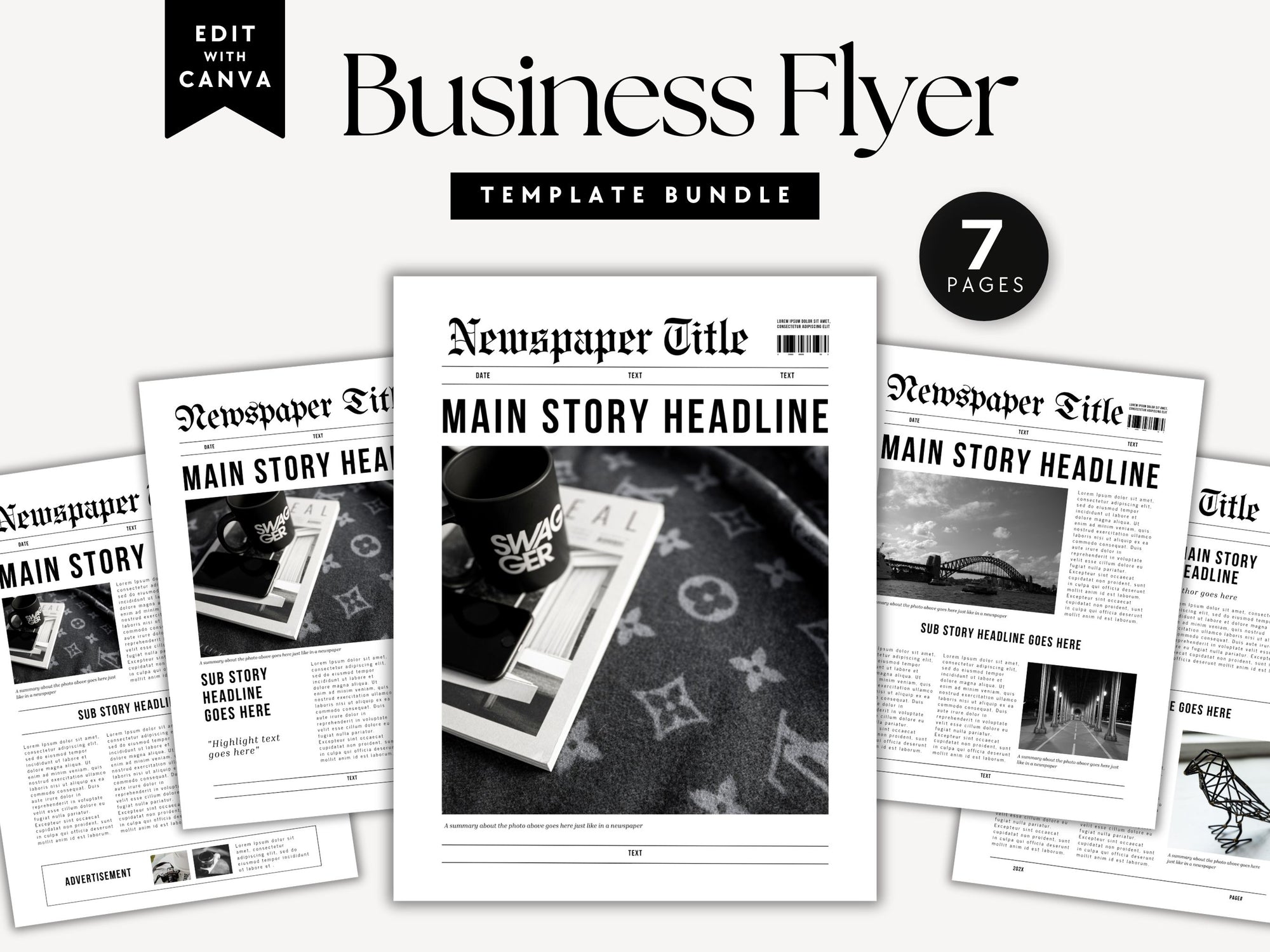 Newspaper Business Flyer Bundle Canva Template | Business Marketing Announcement