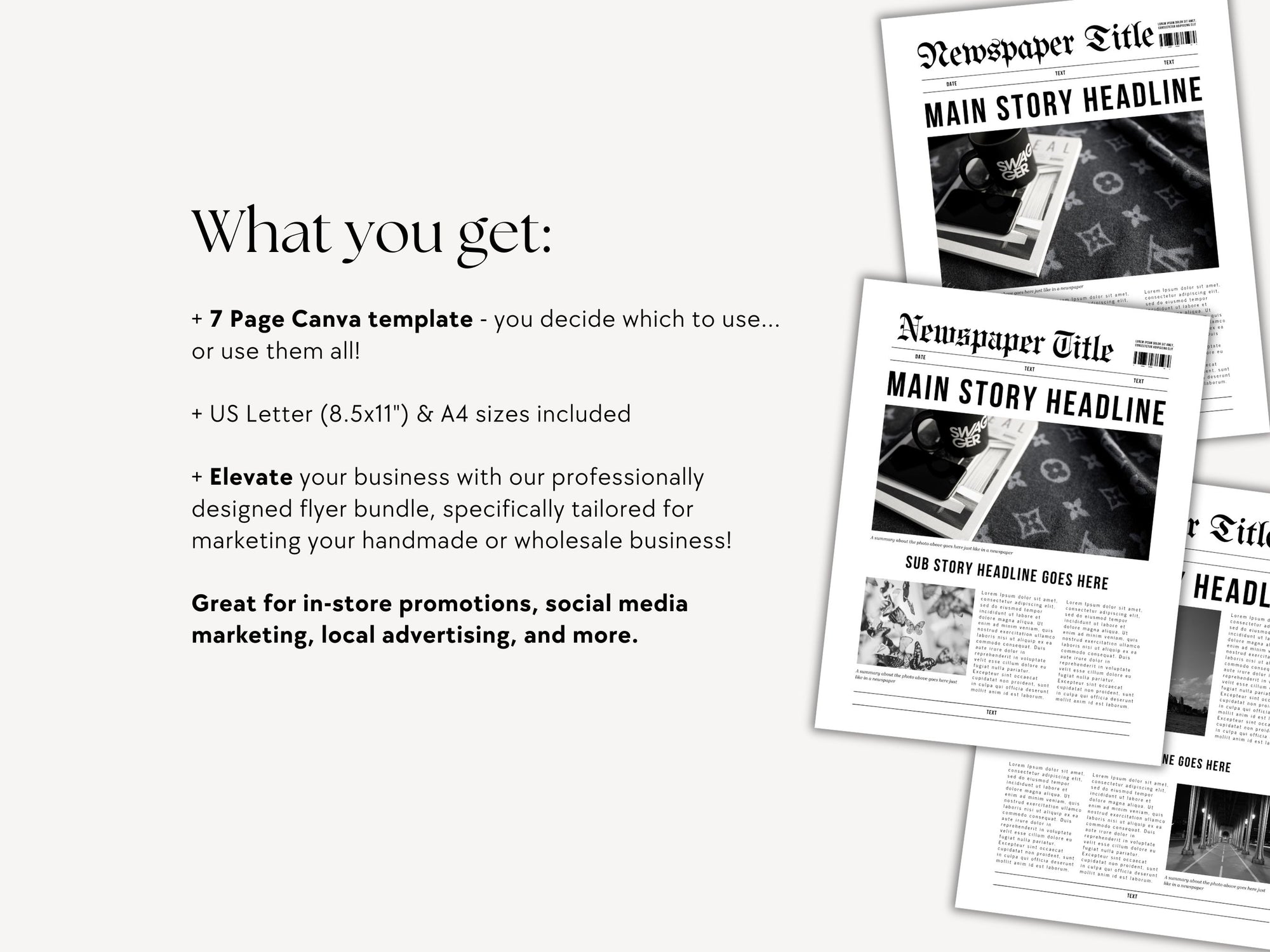 Newspaper Business Flyer Bundle Canva Template | Business Marketing Announcement
