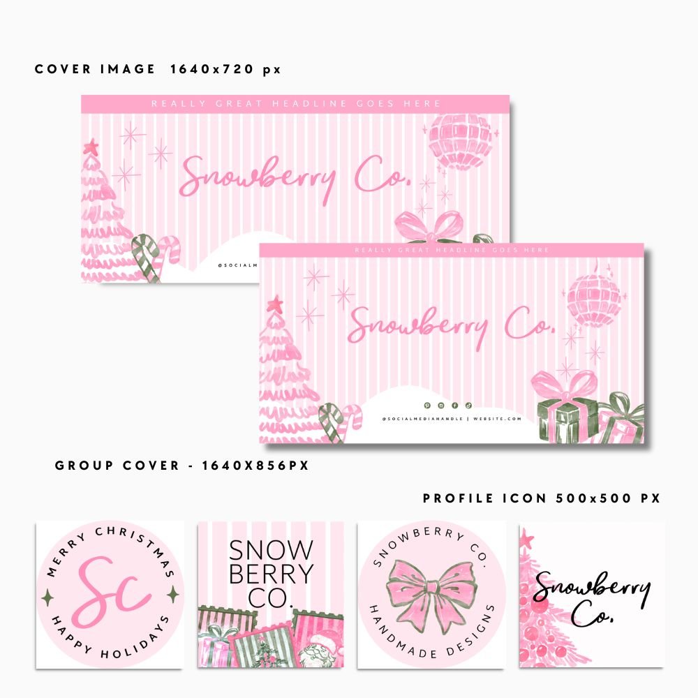 Facebook Branding Canva Template | Vintage Pink Christmas Cover Photos & Icon | Roselle - Trendy Fox Studio