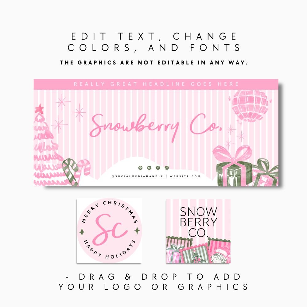 Facebook Branding Canva Template | Vintage Pink Christmas Cover Photos & Icon | Roselle - Trendy Fox Studio