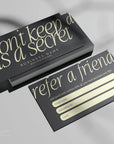 Refer A Friend Discount Card Canva Template | Luxe Black | Nysa - Trendy Fox Studio