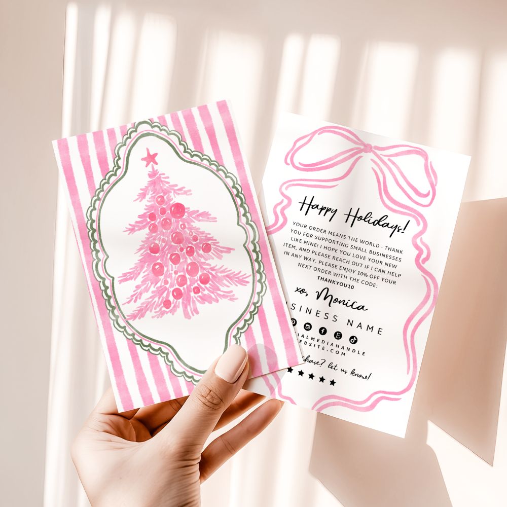 Christmas Business Thank You Card Canva Template | Roselle | Vintage Pink Christmas - Trendy Fox Studio