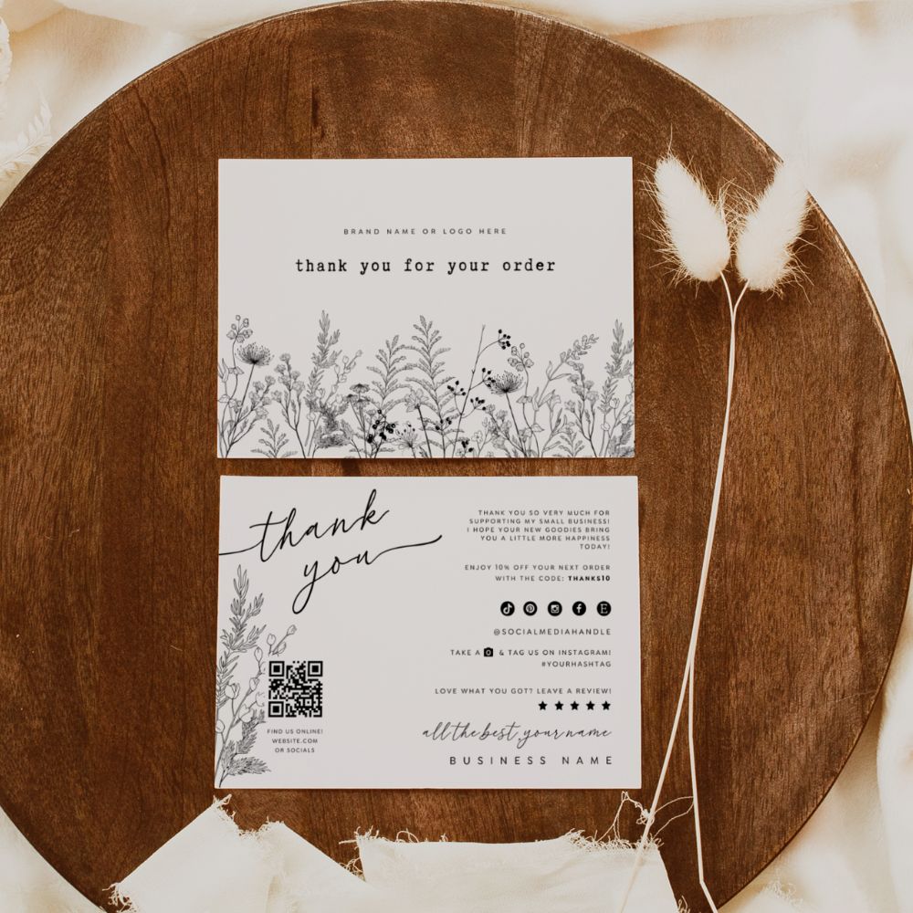 Business Thank You Card with QR Code, Canva Template | Rustic Botanical | Everleaf - Trendy Fox Studio