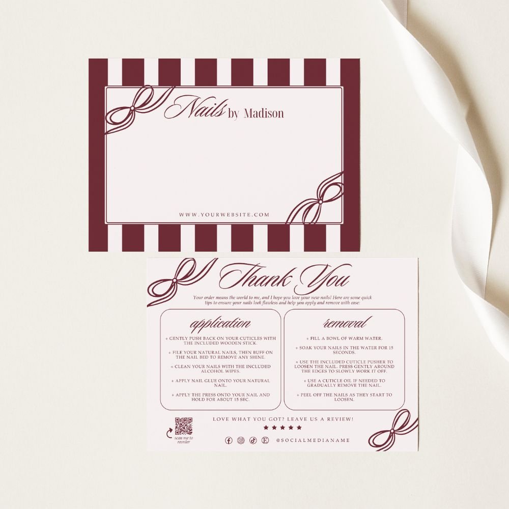 False/Artificial Nails Backing Card, Editable Press On Nail Display Card Canva Template | Lorna - Trendy Fox Studio