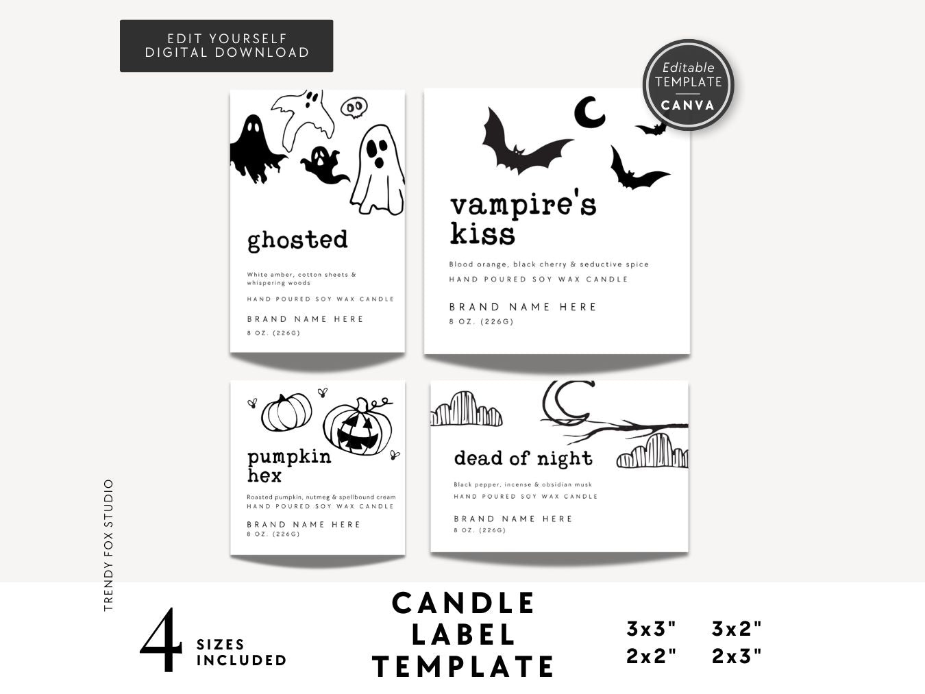 Halloween Candle Label Canva Template | Spooky Ghosts & Pumpkins - Trendy Fox Studio