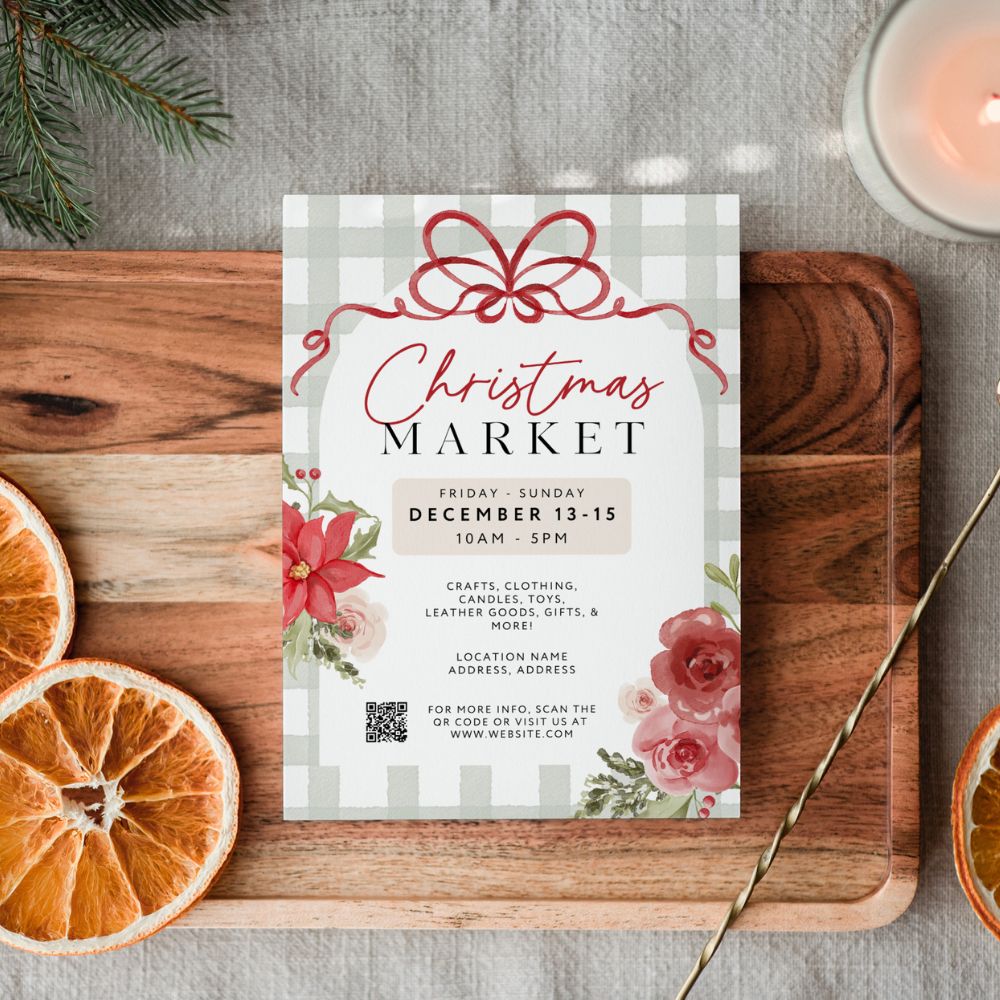 Christmas Craft Fair Event Flyer with QR Code Canva Template | Preppy Granmillenial - Trendy Fox Studio
