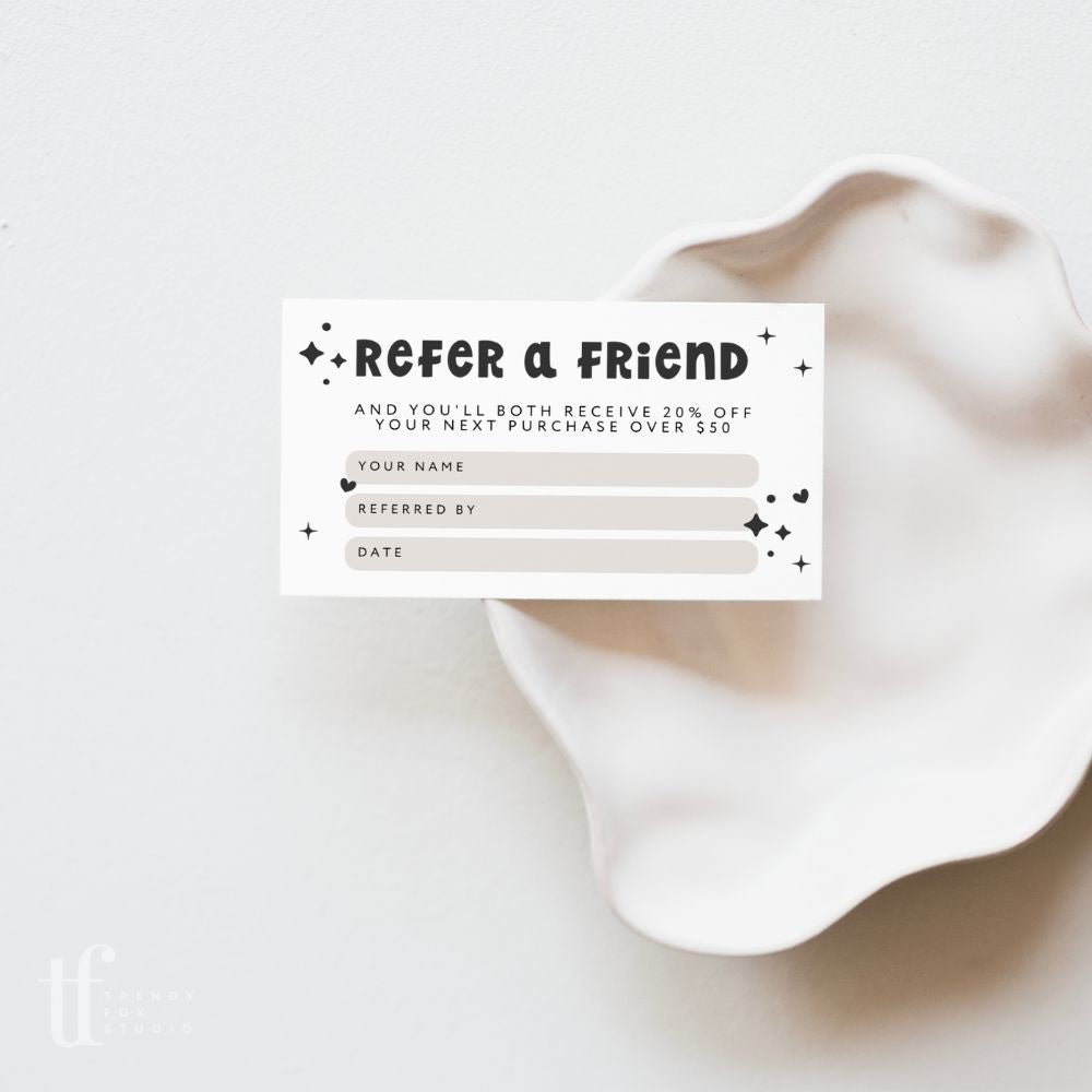 Refer A Friend Discount Card Canva Template | Cute Retro Checkered | Millie - Trendy Fox Studio