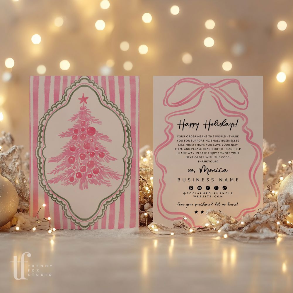 Christmas Business Thank You Card Canva Template | Roselle | Vintage Pink Christmas - Trendy Fox Studio