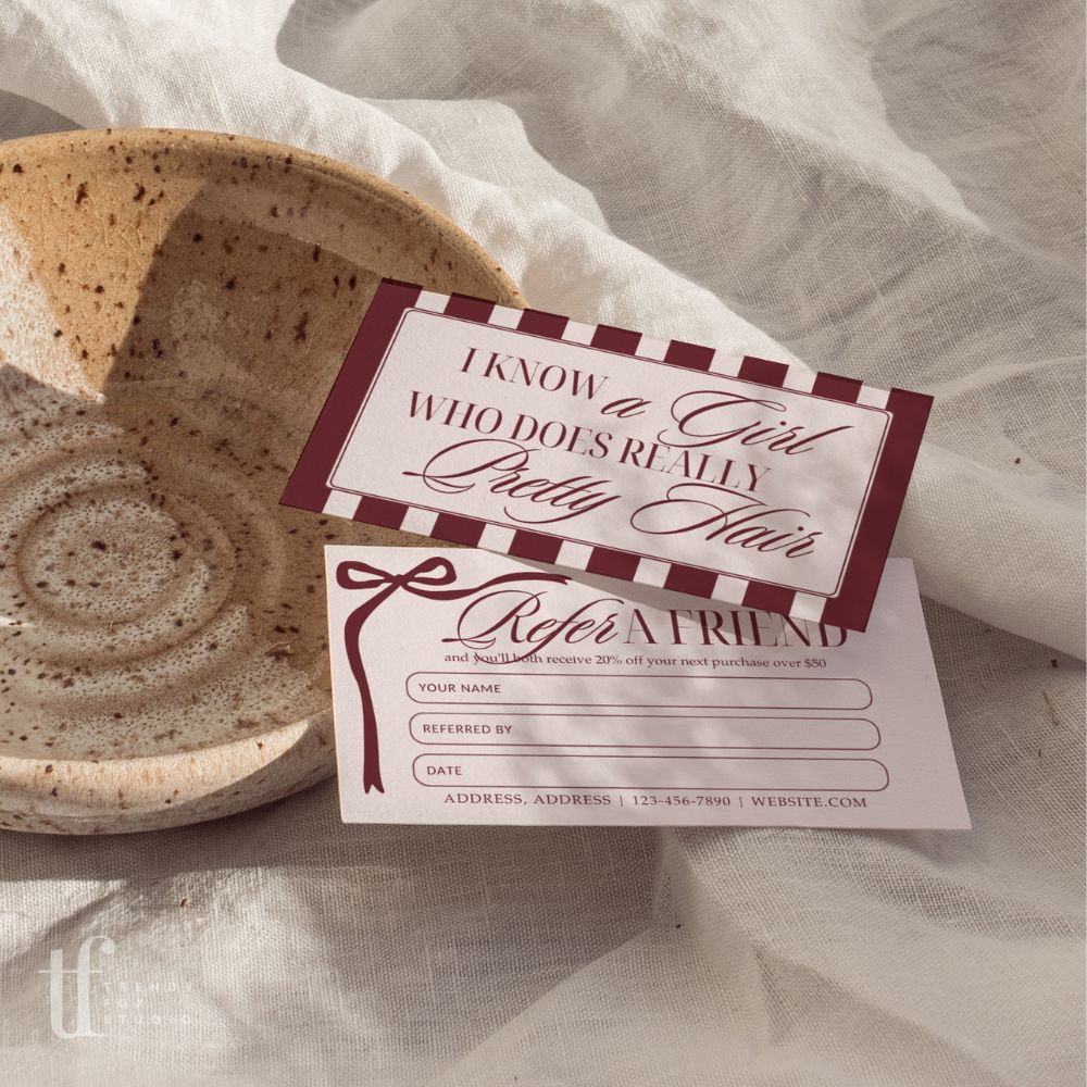 Refer A Friend Discount Card Canva Template | Elegant Old Money | Lorna - Trendy Fox Studio