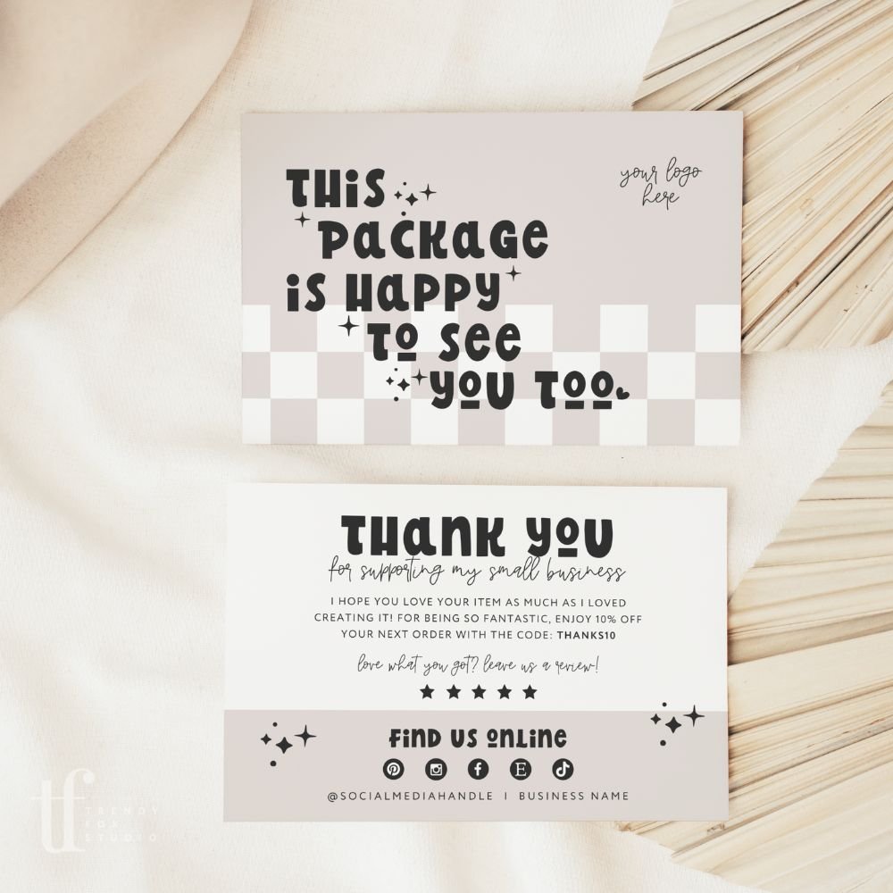 Business Thank You Card Canva Template | Retro Checkered | Millie - Trendy Fox Studio