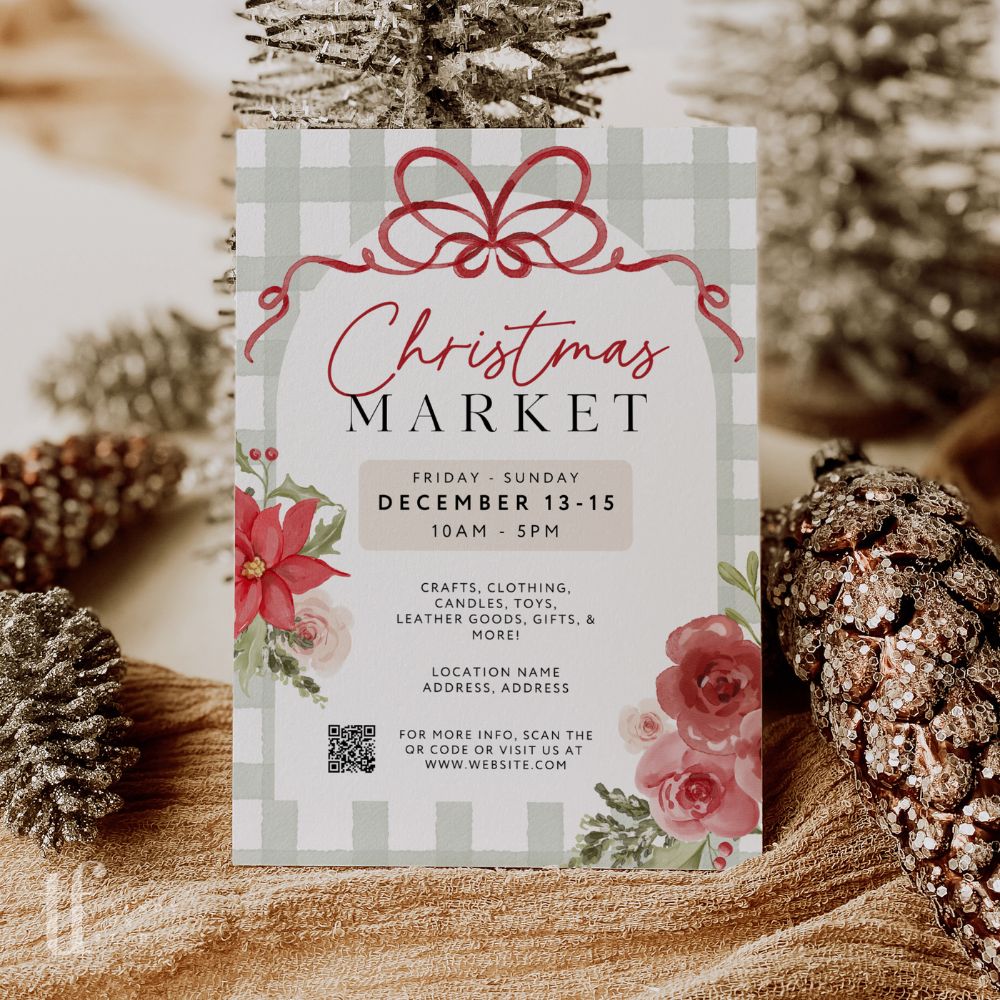 Christmas Craft Fair Event Flyer with QR Code Canva Template | Preppy Granmillenial - Trendy Fox Studio