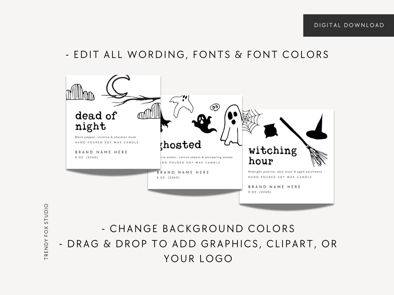 Halloween Candle Label Canva Template | Spooky Ghosts & Pumpkins - Trendy Fox Studio