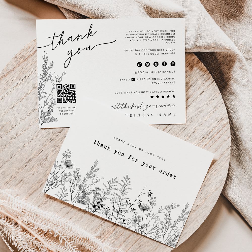 Business Thank You Card with QR Code, Canva Template | Rustic Botanical | Everleaf - Trendy Fox Studio