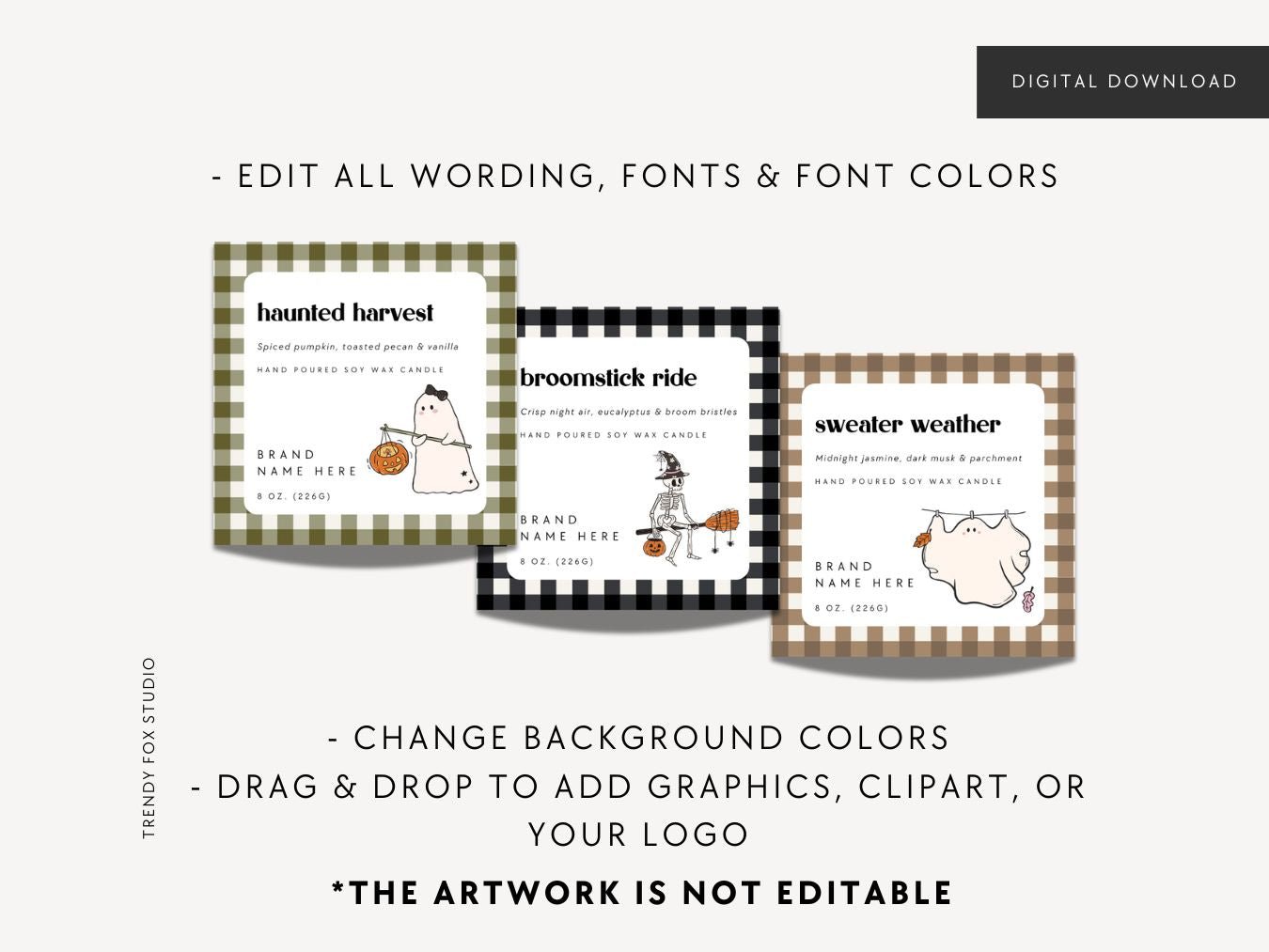 Halloween Candle Label Canva Template | Cozy & Cute Halloween - Trendy Fox Studio