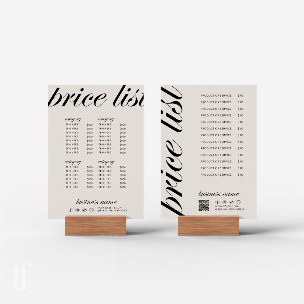 Scan to Pay Sign & Price List Sign | 2 QR Code | Canva Template | Wynn - Trendy Fox Studio