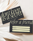 Refer A Friend Discount Card Canva Template | Luxe Black | Nysa - Trendy Fox Studio