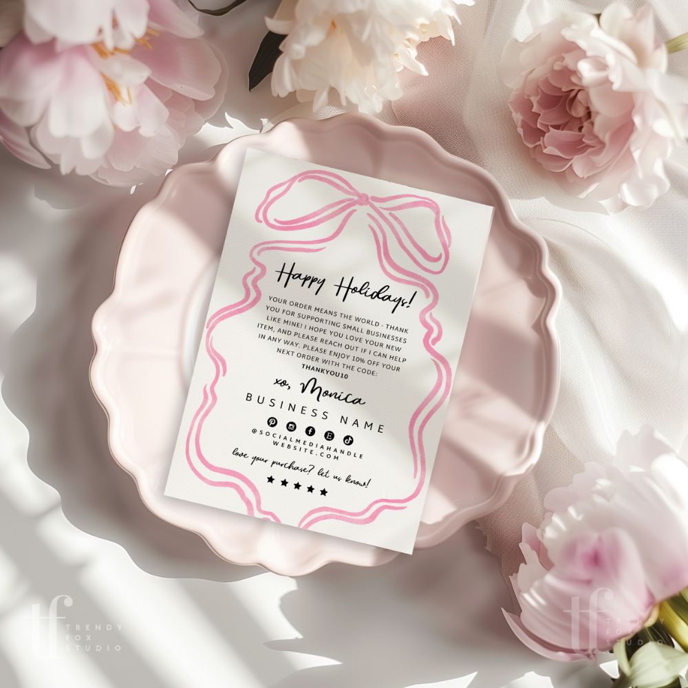 Christmas Business Thank You Card Canva Template | Roselle | Vintage Pink Christmas - Trendy Fox Studio