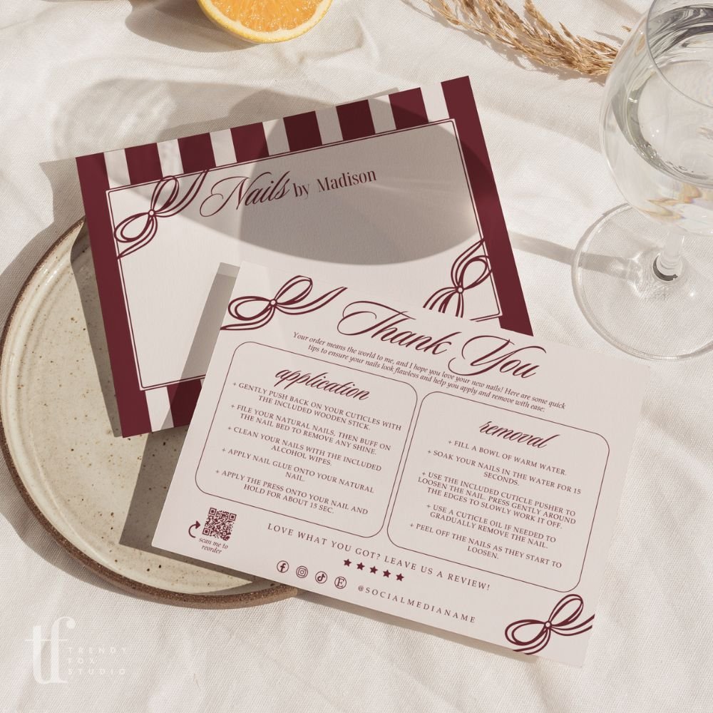 False/Artificial Nails Backing Card, Editable Press On Nail Display Card Canva Template | Lorna - Trendy Fox Studio