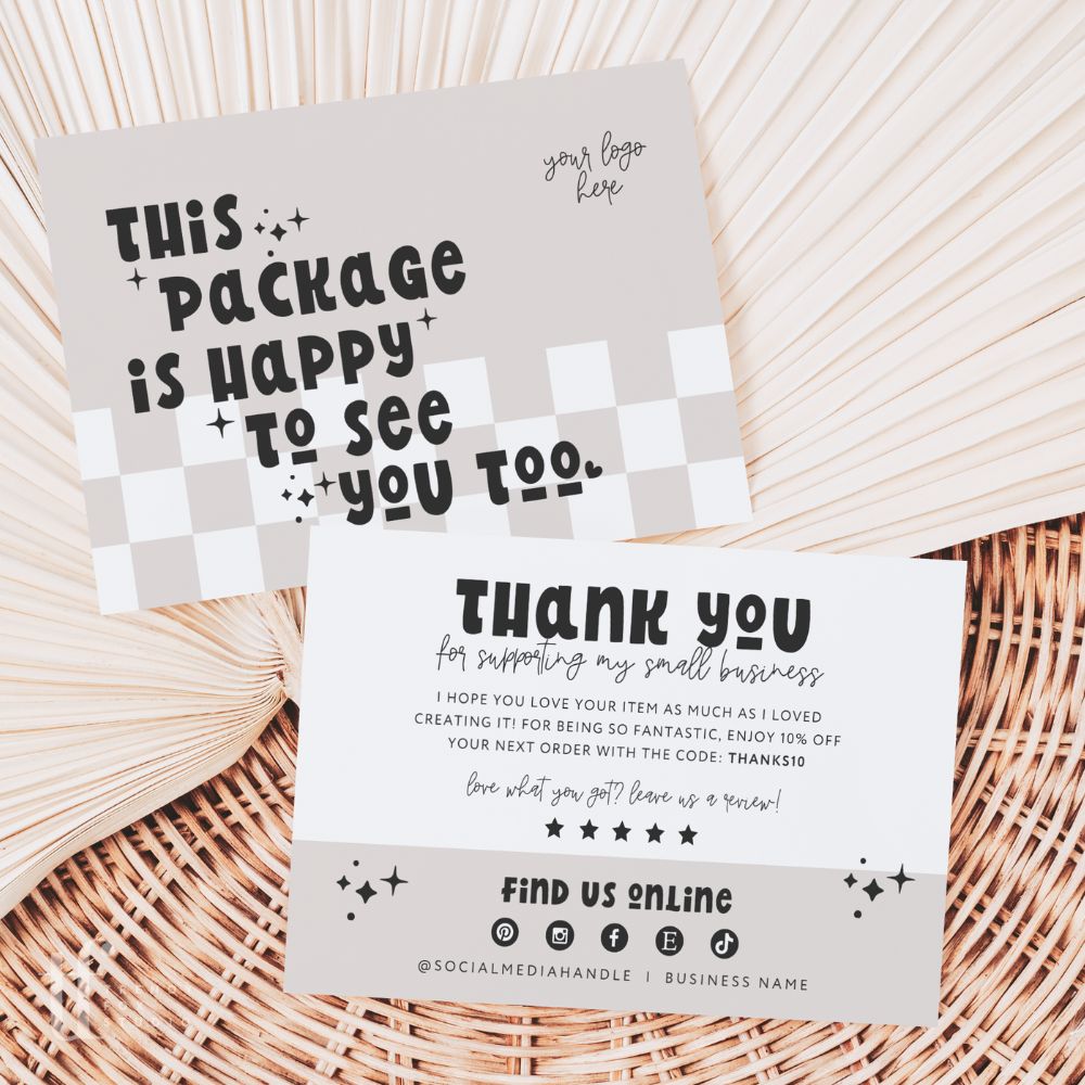 Business Thank You Card Canva Template | Retro Checkered | Millie - Trendy Fox Studio