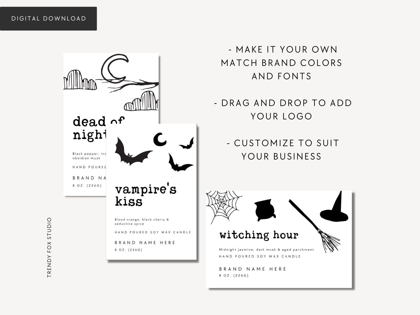 Halloween Candle Label Canva Template | Spooky Ghosts & Pumpkins - Trendy Fox Studio
