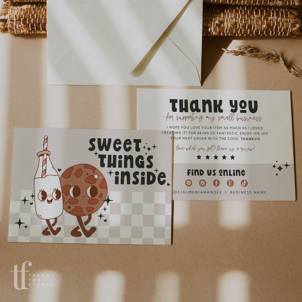 Business Thank You Card Canva Template | Retro Characters | Millie - Trendy Fox Studio