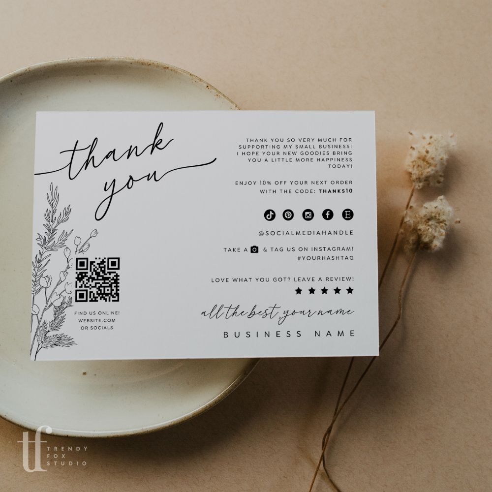 Business Thank You Card with QR Code, Canva Template | Rustic Botanical | Everleaf - Trendy Fox Studio