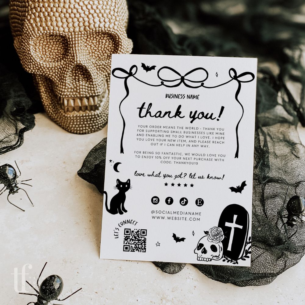 Halloween Business Thank You Card with QR Code Canva Template | Girly Whimsical - Trendy Fox Studio