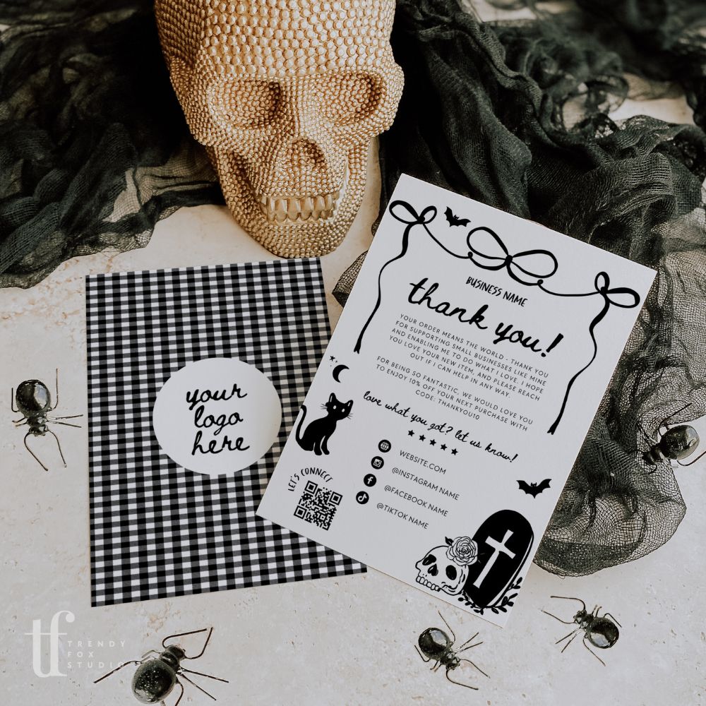 Halloween Business Thank You Card Canva Template | Whimsical Coquette - Trendy Fox Studio