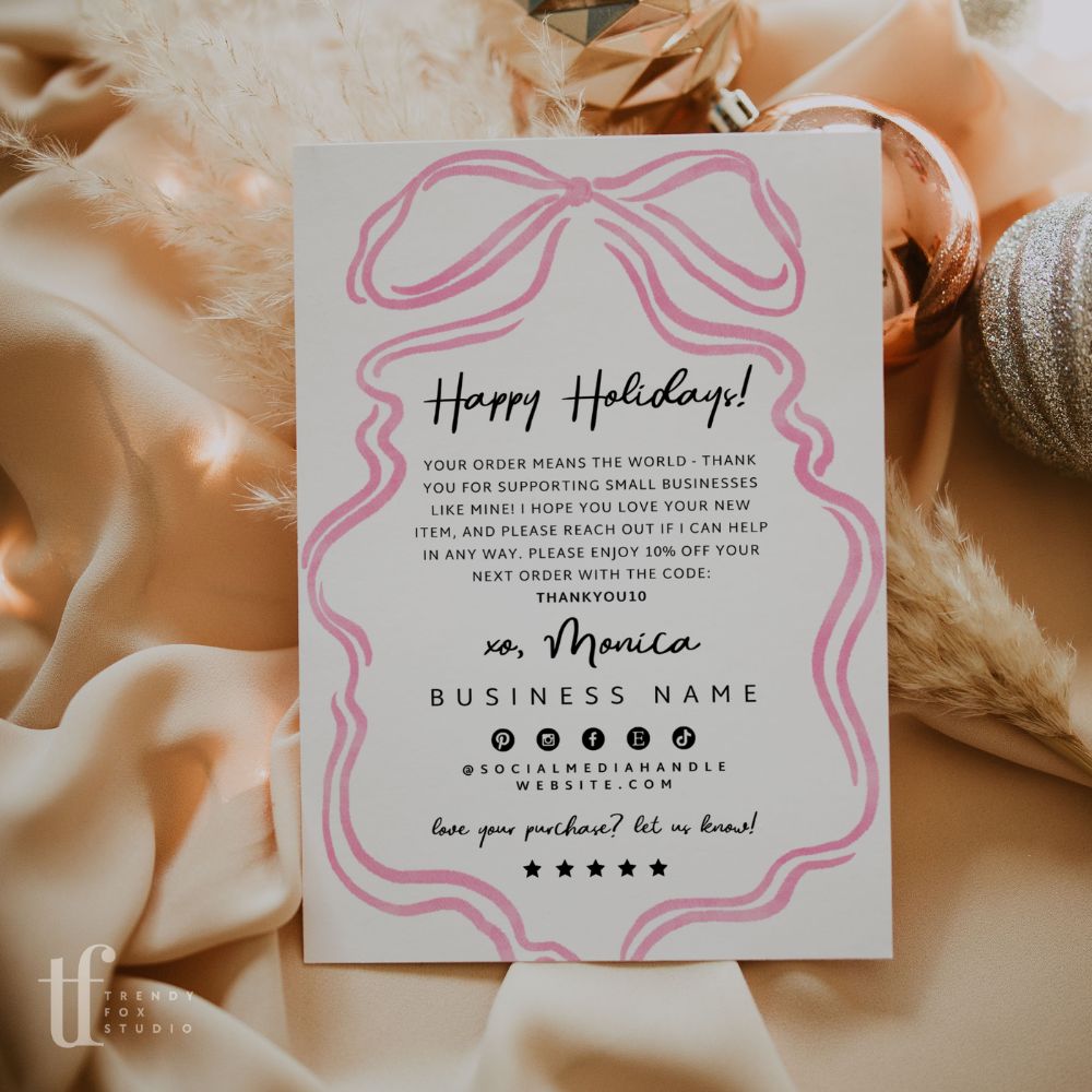 Christmas Business Thank You Card Canva Template | Roselle | Vintage Pink Christmas - Trendy Fox Studio