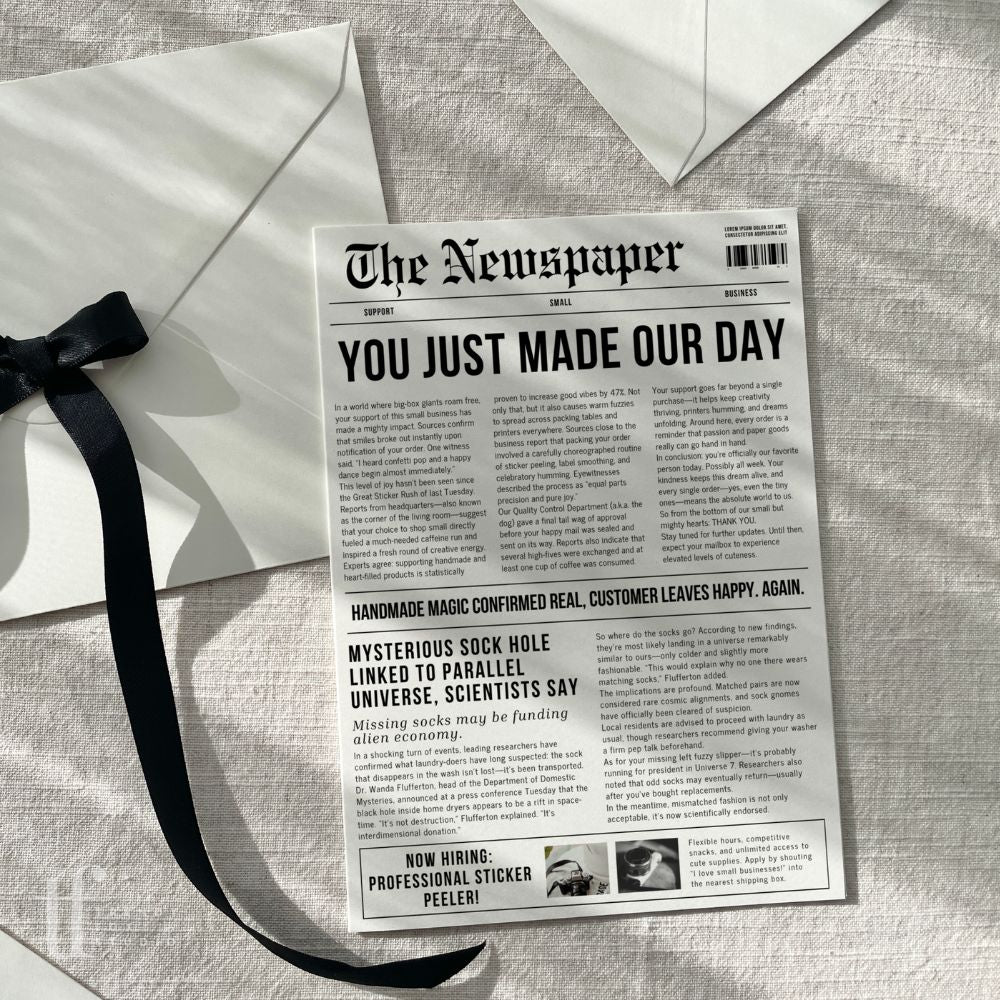 Newspaper Thank You Card | Canva Template - Trendy Fox Studio