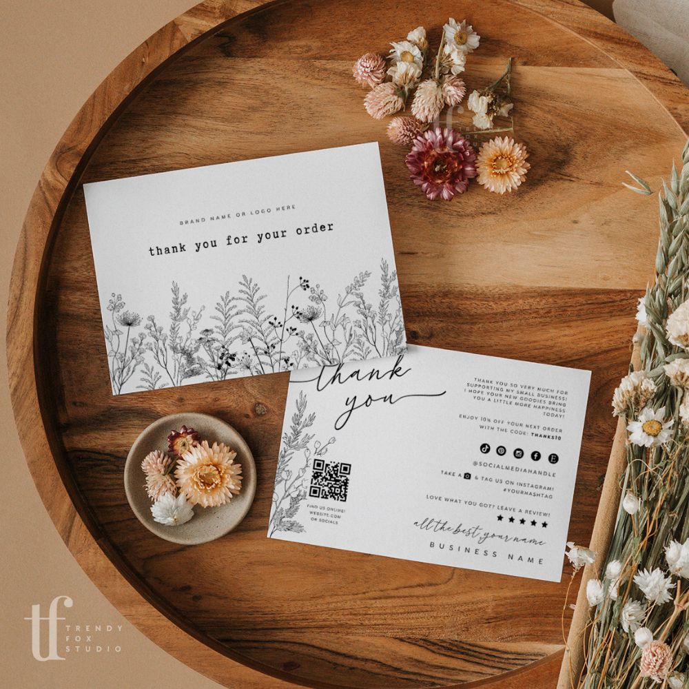 Business Thank You Card with QR Code, Canva Template | Rustic Botanical | Everleaf - Trendy Fox Studio
