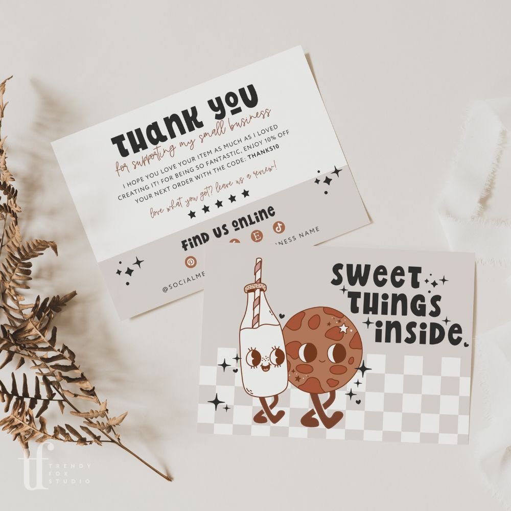 Business Thank You Card Canva Template | Retro Characters | Millie - Trendy Fox Studio