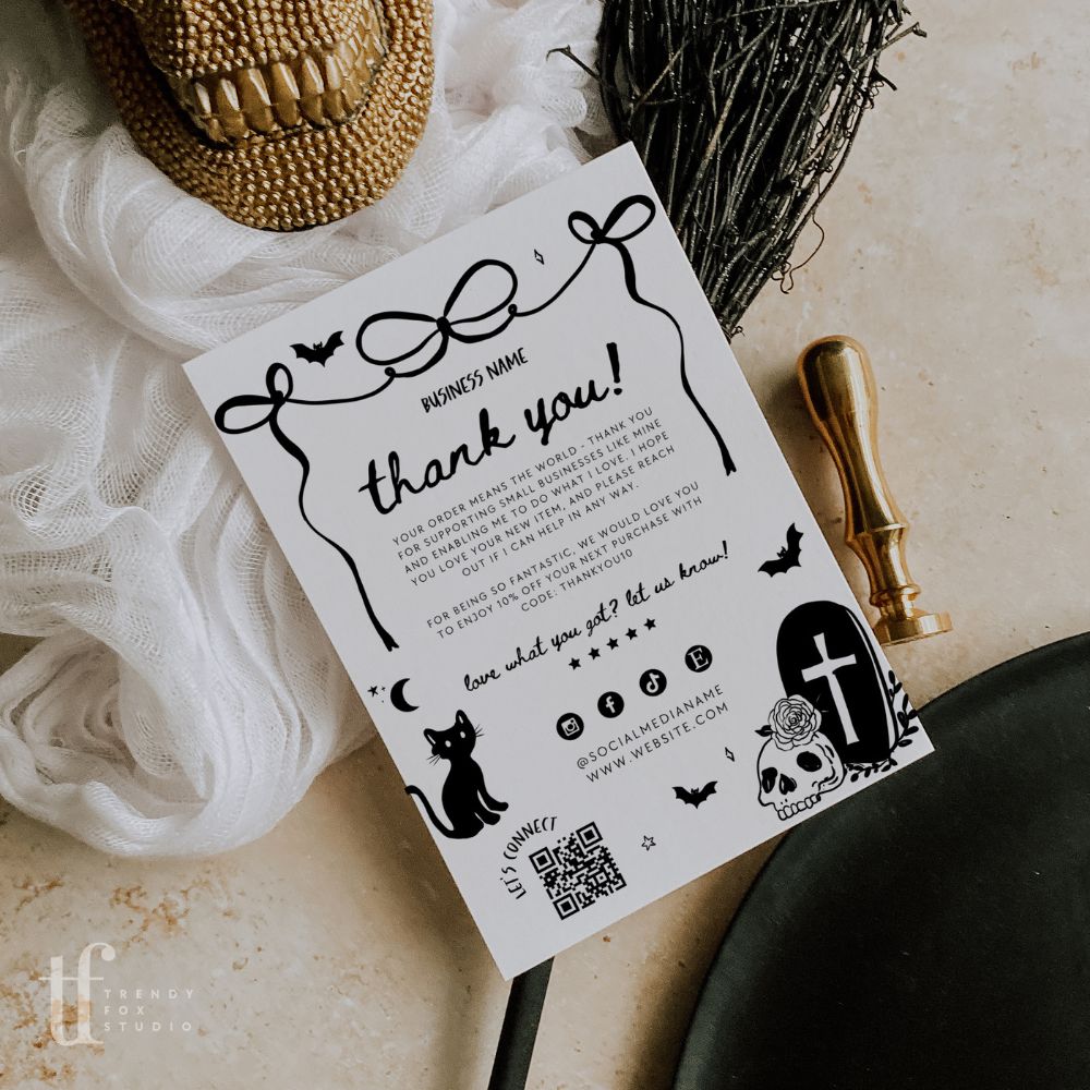 Halloween Business Thank You Card with QR Code Canva Template | Girly Whimsical - Trendy Fox Studio