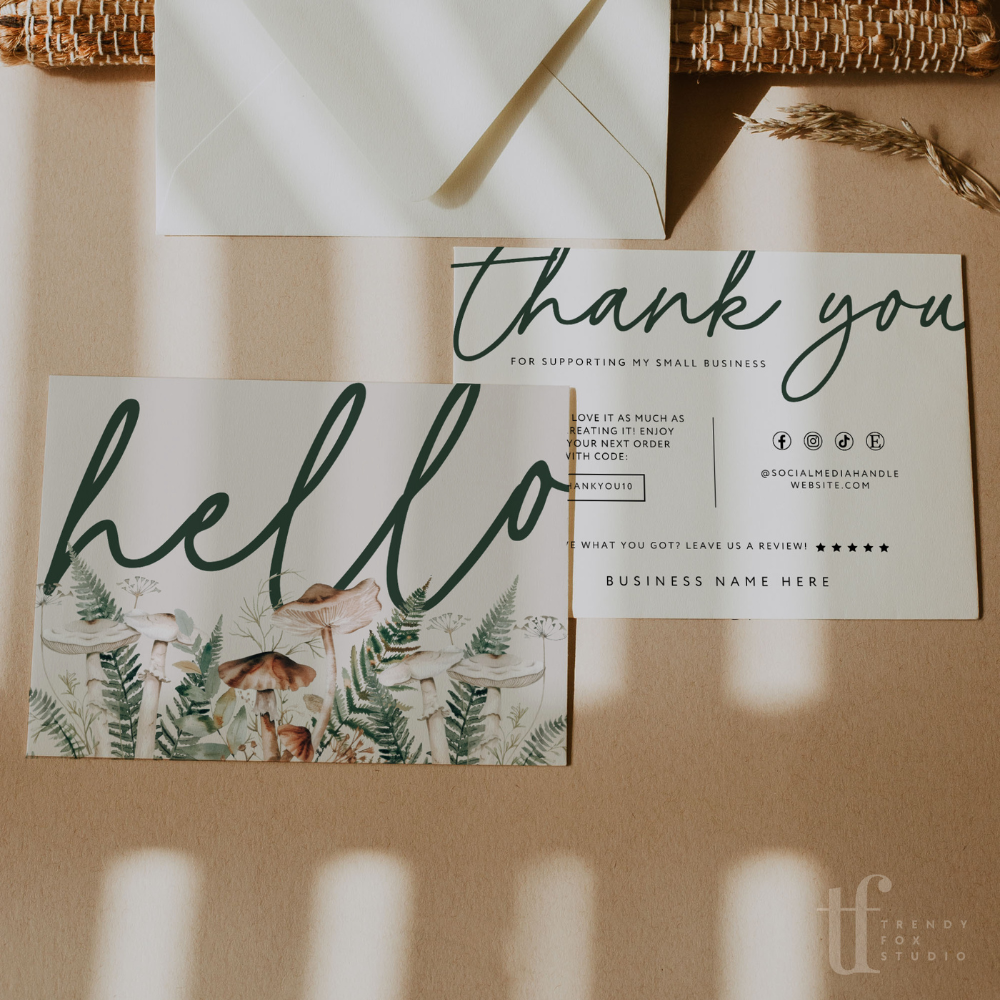 Watercolor Mushroom Business Thank You Card Canva Template