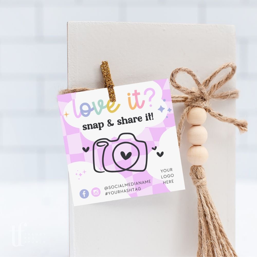 Snap and Share QR Code Social Media Business Card Canva Template | Rainbow Checkered | Lulu - Trendy Fox Studio