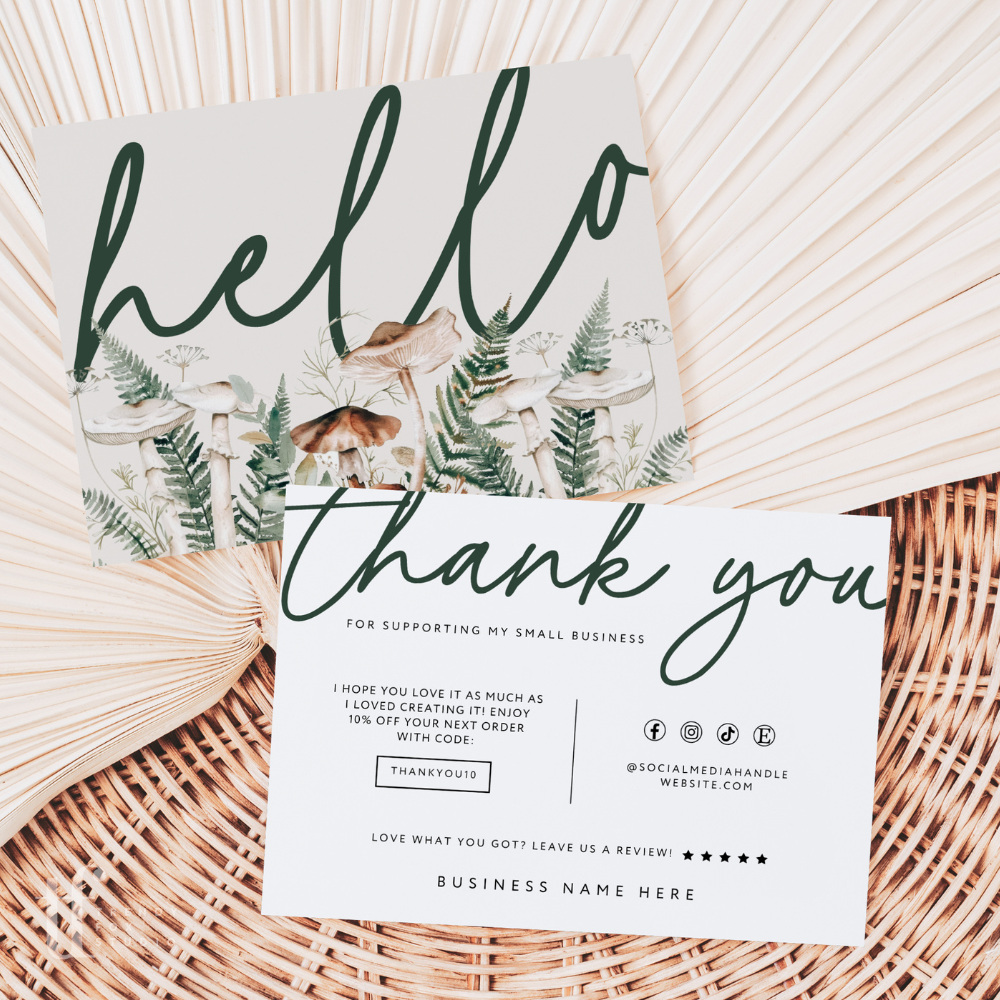 Watercolor Mushroom Business Thank You Card Canva Template