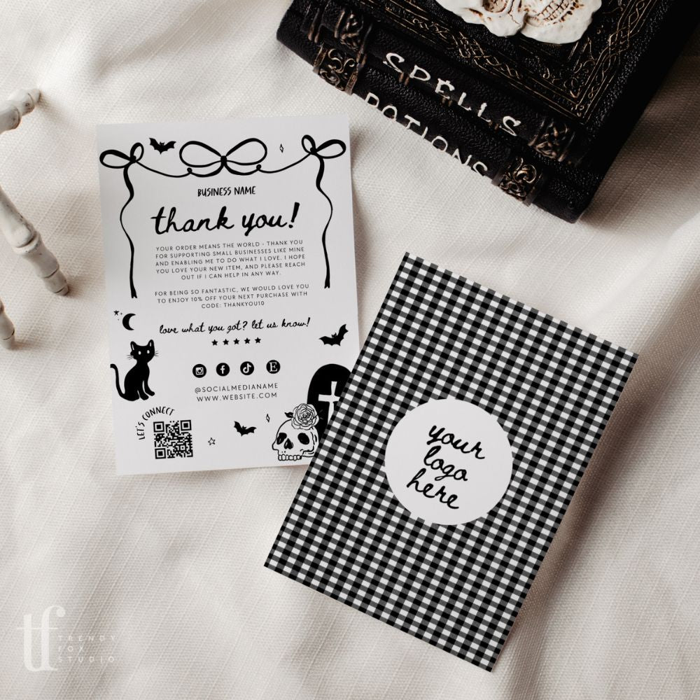 Halloween Business Thank You Card with QR Code Canva Template | Girly Whimsical - Trendy Fox Studio