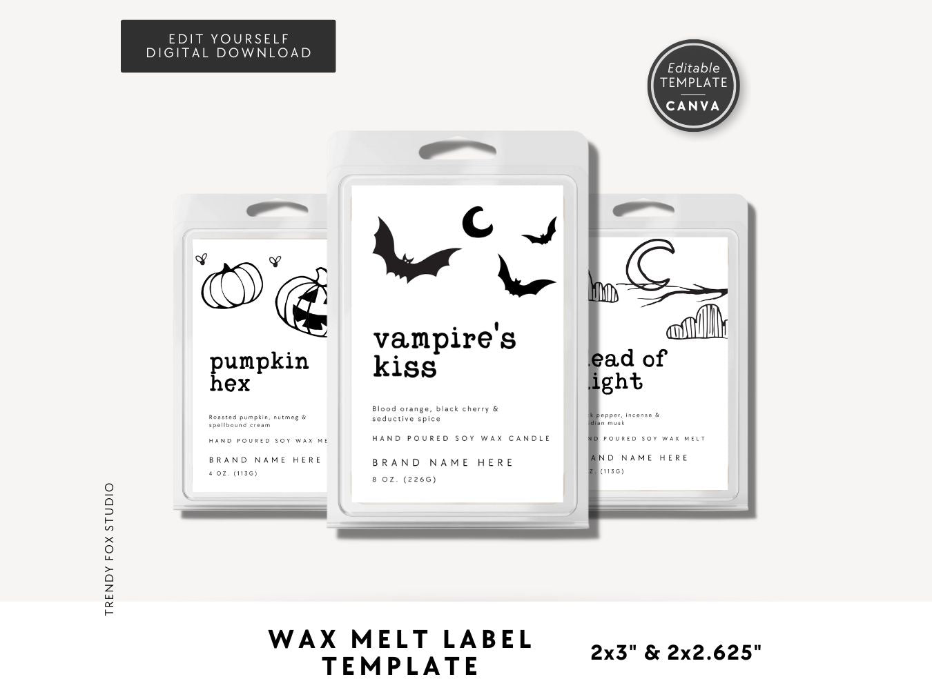 Halloween Wax Melt Label Canva Template | Spooky Ghosts & Pumpkins - Trendy Fox Studio