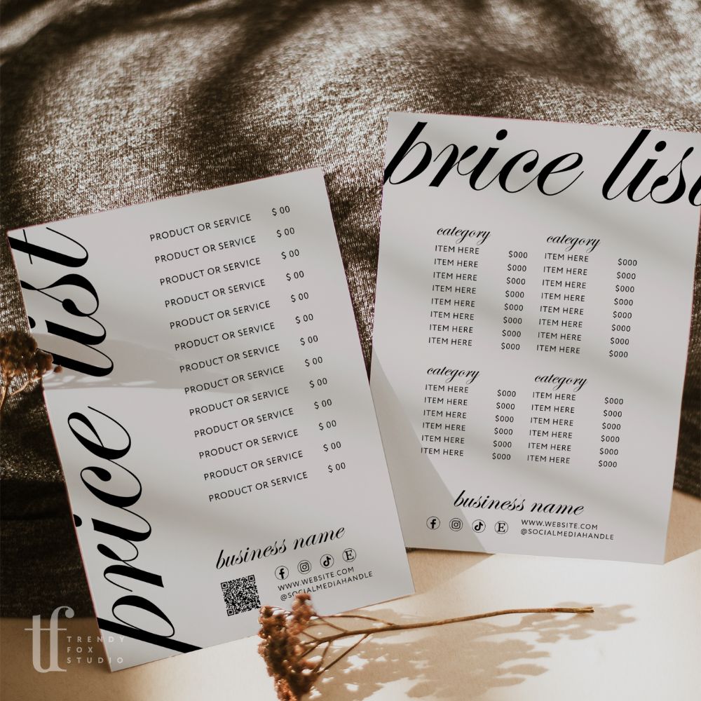 Scan to Pay Sign & Price List Sign | 2 QR Code | Canva Template | Wynn - Trendy Fox Studio