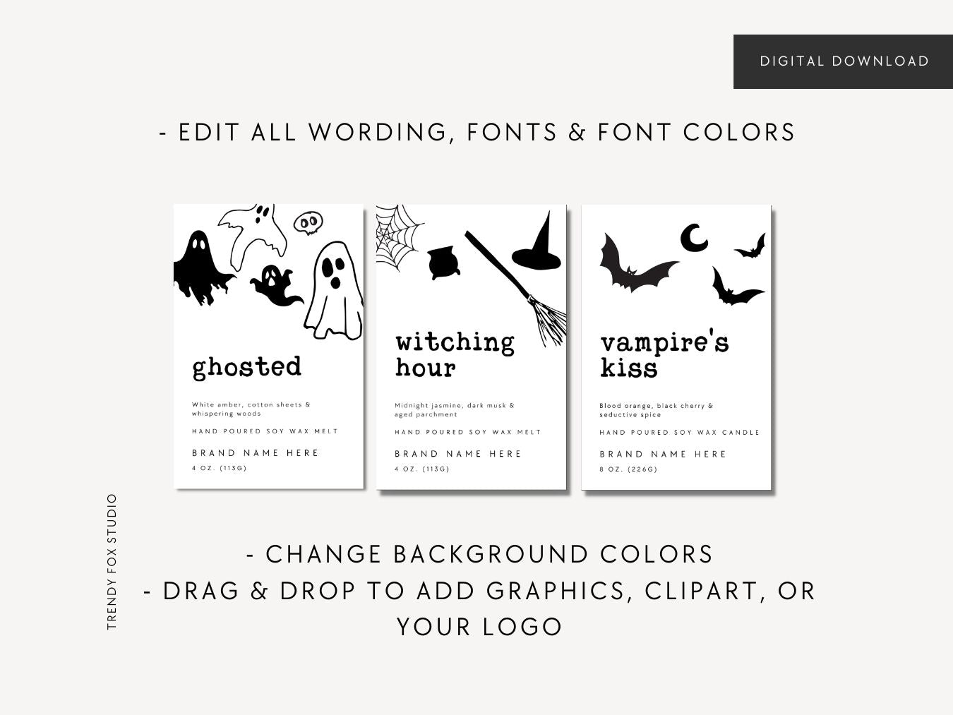 Halloween Wax Melt Label Canva Template | Spooky Ghosts & Pumpkins - Trendy Fox Studio