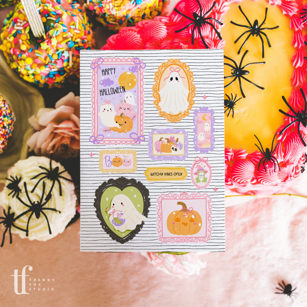 Halloween Business Thank You Card Canva Template | Pastel Pink Coquette Frames