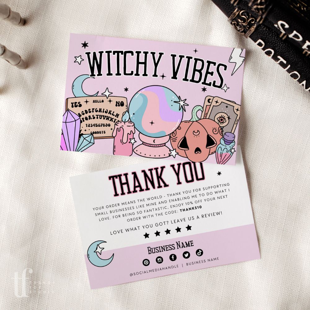 90s Pastel Witch Halloween Business Thank You Card Canva Template | Pastel Witchy Vibes - Trendy Fox Studio