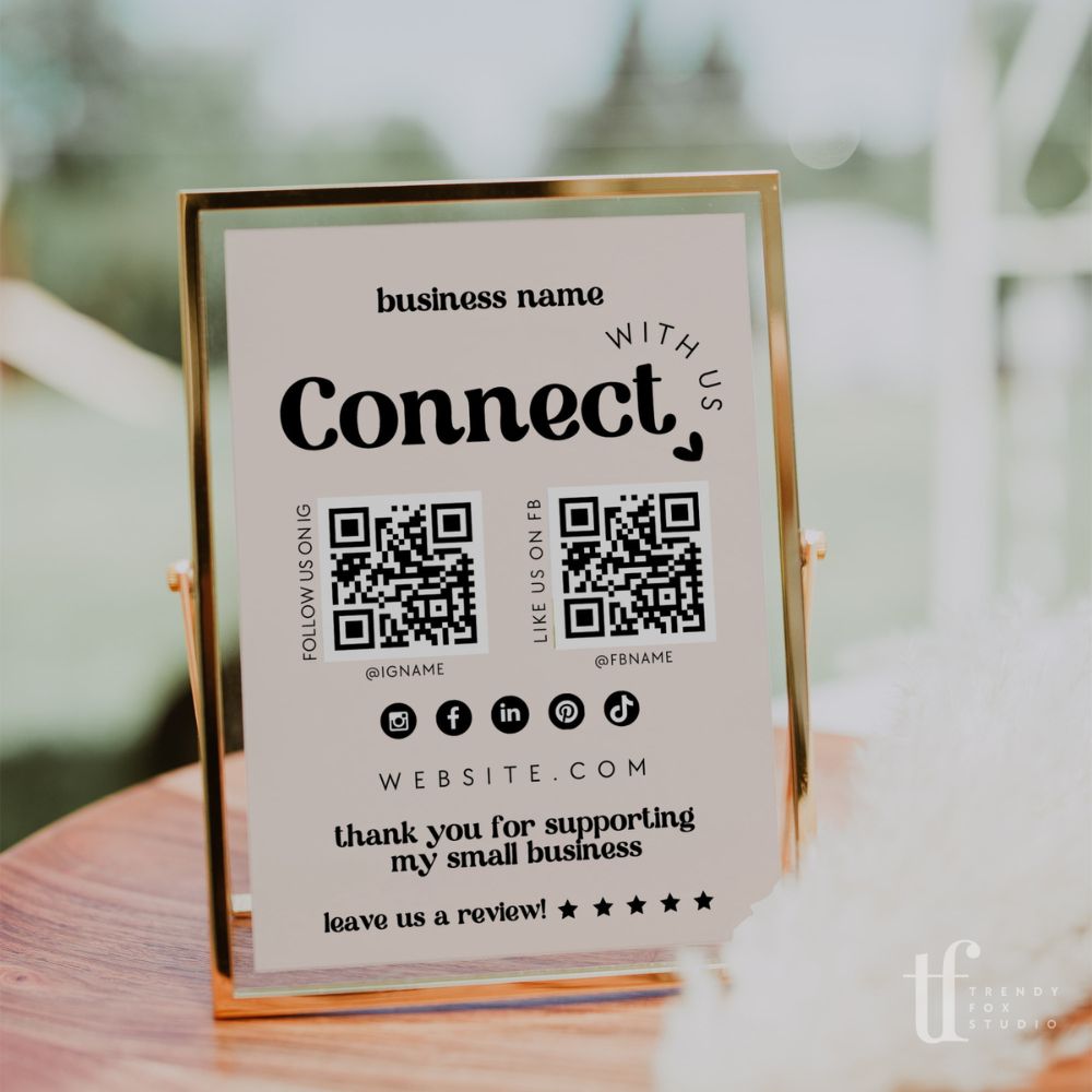 Retro Connect With Us QR Code Social Media Sign Canva Template | Jace