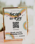 Retro Rainbow Scan to Pay 1 QR Code Sign Canva Template | Dani - Trendy Fox Studio