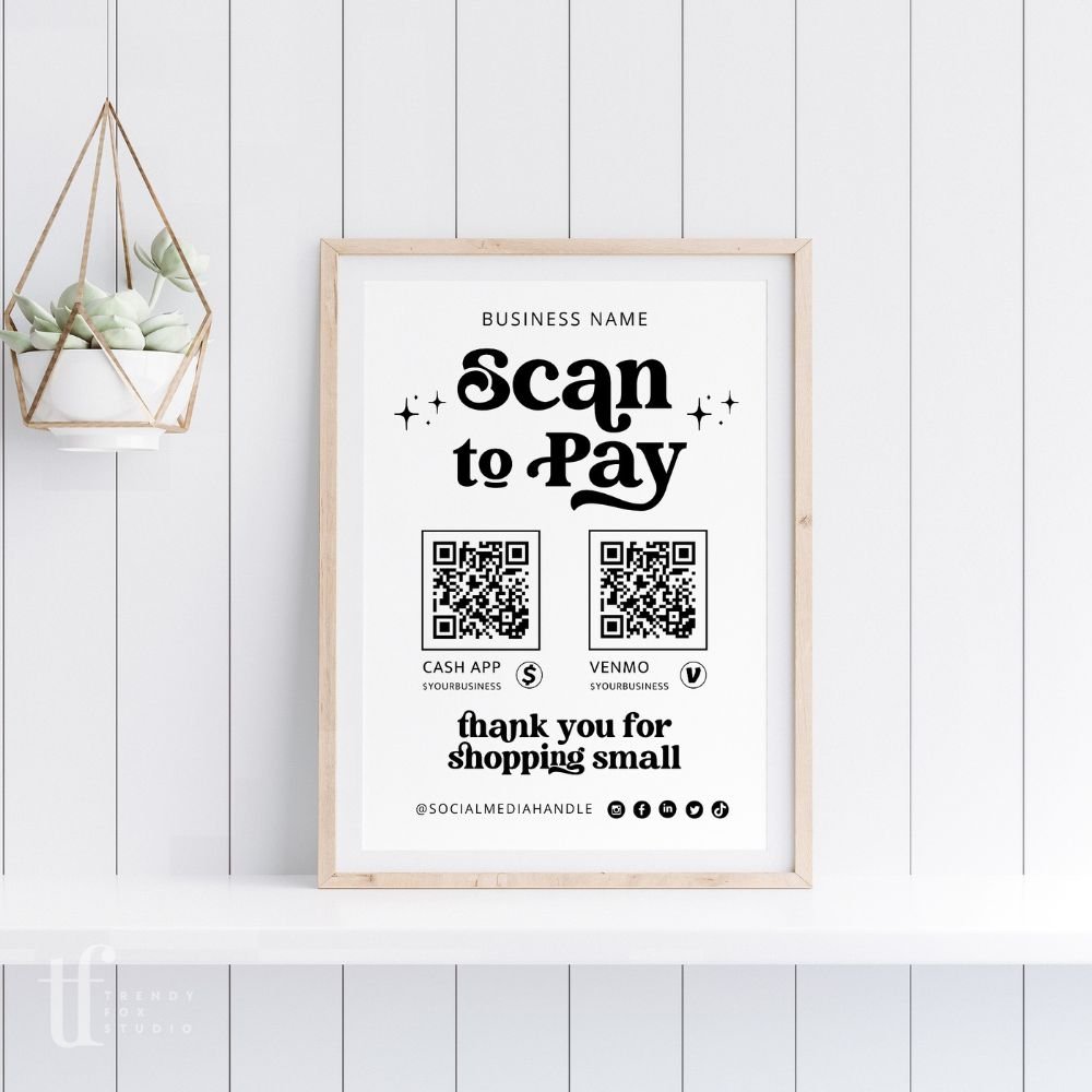 Retro Scan to Pay 2 QR Code Sign, Accepted Payments Sign Canva Template | Dani - Trendy Fox Studio