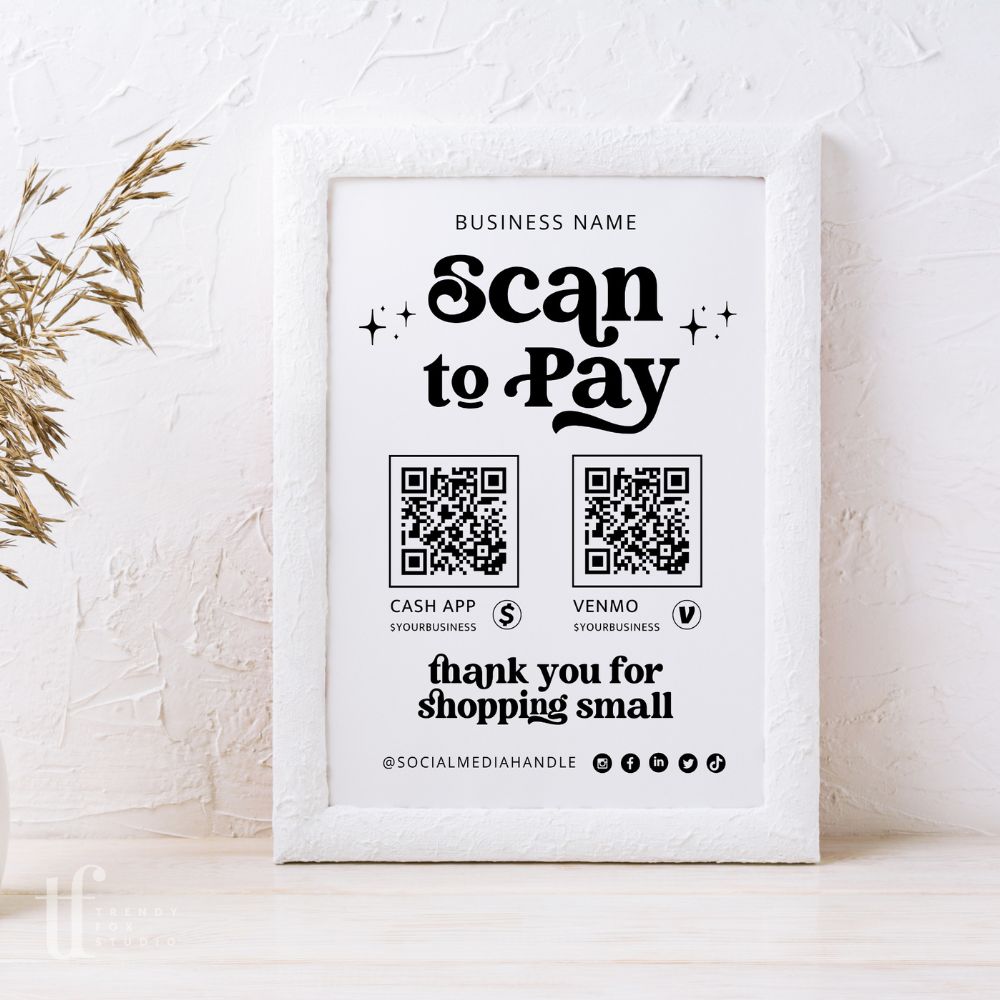 Retro Scan to Pay 2 QR Code Sign, Accepted Payments Sign Canva Template | Dani - Trendy Fox Studio