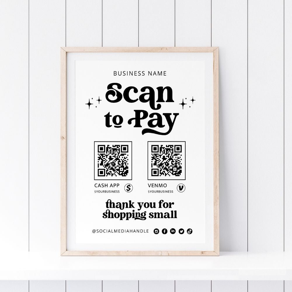 Retro Scan to Pay 2 QR Code Sign, Accepted Payments Sign Canva Template | Dani - Trendy Fox Studio