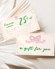 Girly Coquette Bows Coupon Card, Discount Card Canva Template | Daphne - Trendy Fox Studio