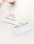 Girly Coquette Bows Refer A Friend Discount Card Canva Template | Daphne - Trendy Fox Studio