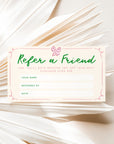 Girly Coquette Bows Refer A Friend Discount Card Canva Template | Daphne - Trendy Fox Studio